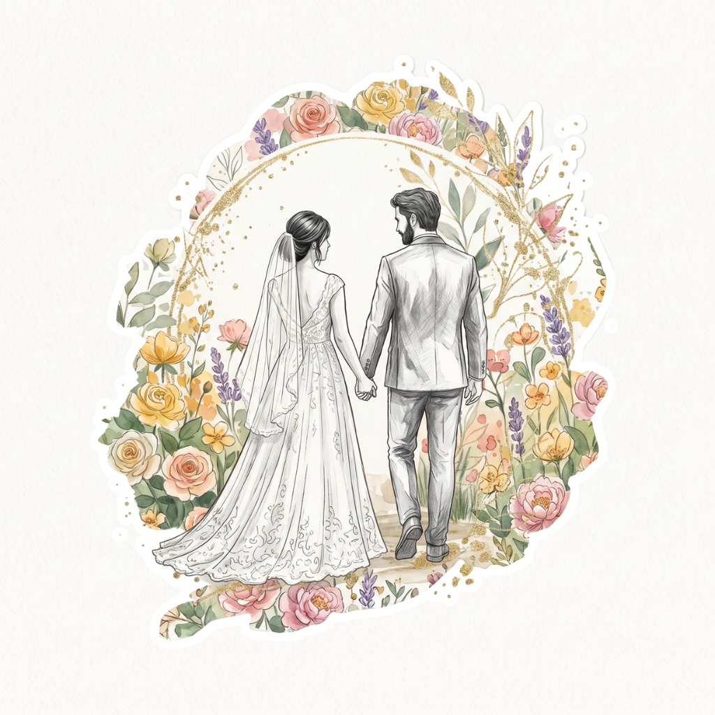 Ilustración novios acuarela